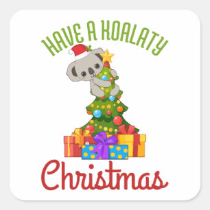 Sticker Carré Sapin de Noël Koala Cadeau de Noël Mignon 