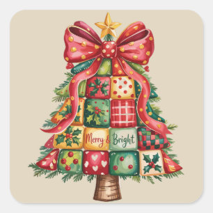 Sticker Carré Sapin de Noël patchwork Coquette Noël 