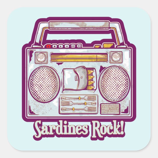 Sticker Carré Sardines Rock Funny 80's Stéréo (Devant)
