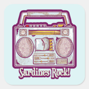 Sticker Carré Sardines Rock Funny 80's Stéréo