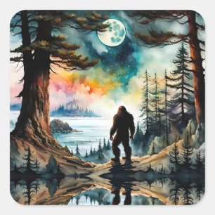 Sticker Carré Sasquatch debout sous le clair de lune