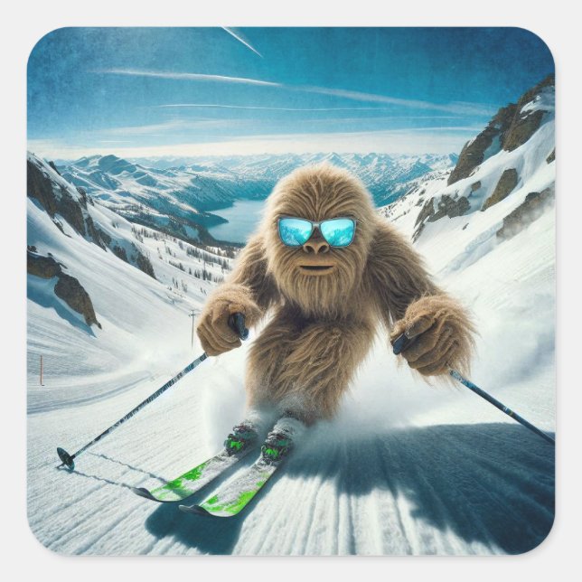 Sticker Carré Sasquatch le skieur (Devant)