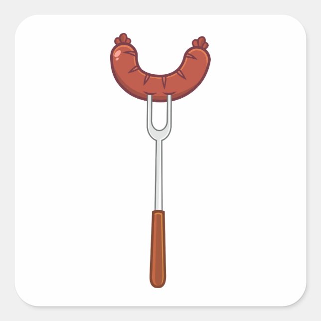Sticker Carré Saucisse grillée sur fourche barbecue (Devant)