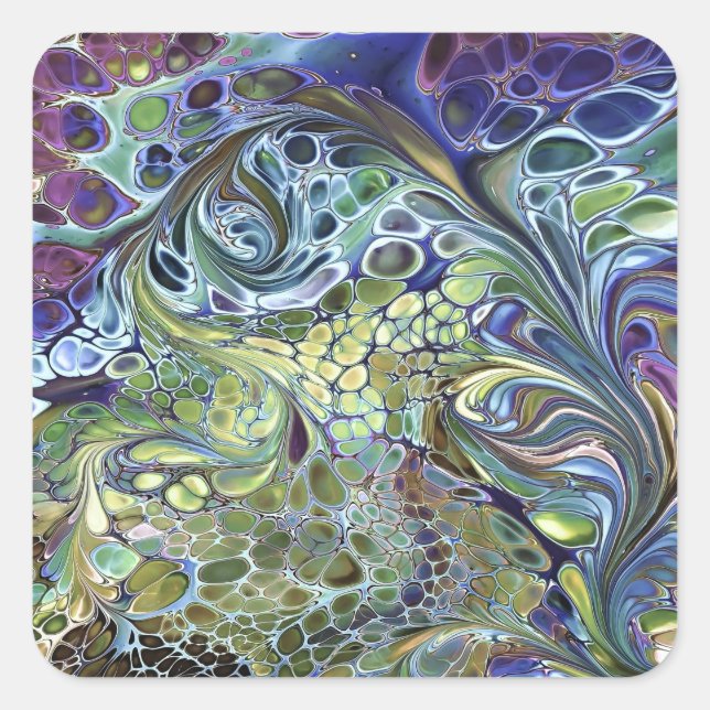 Sticker Carré Sauge vert olive, bleu violet bordeaux abstrait (Devant)