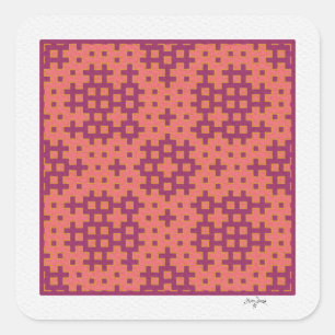 Sticker Carré saumon et fuchsia Hitomezashi mosaïque géométrique