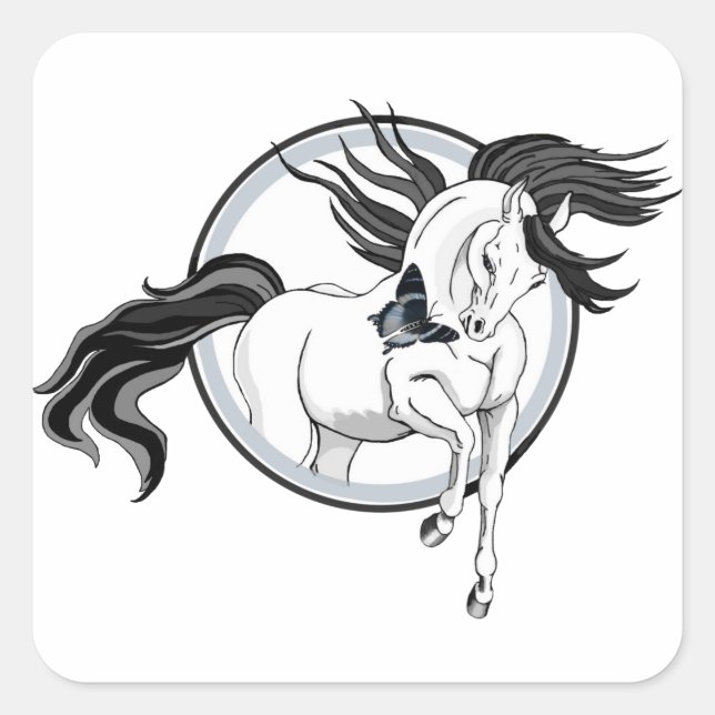 Sticker Carré Sauter ~ Cheval et papillon (Devant)