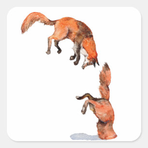 Sticker Carré Sauter Renard Rouge