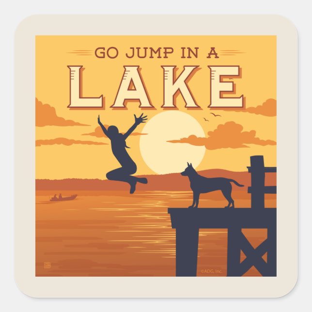 Sticker Carré Sauter Sur Un Lac (Devant)