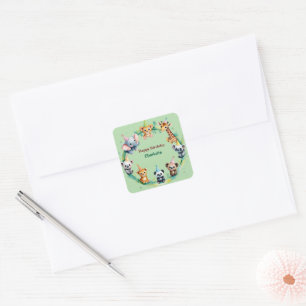 Sticker Carré Sauvage Tropical Une Jungle Safari Animaux Anniver