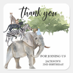 Sticker Carré Sauvage une jungle merci cadeau d'anniversaire élé