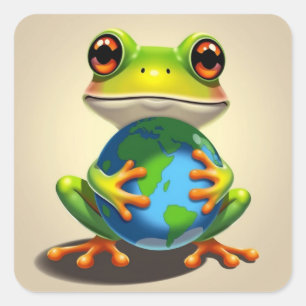 Sticker Carré Sauvez La Grenouille Planète