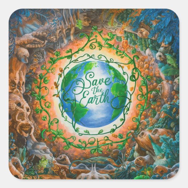 Sticker Carré Sauvez la Terre (Devant)
