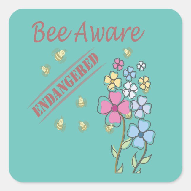 Sticker Carré Sauvez les abeilles menacées (Devant)