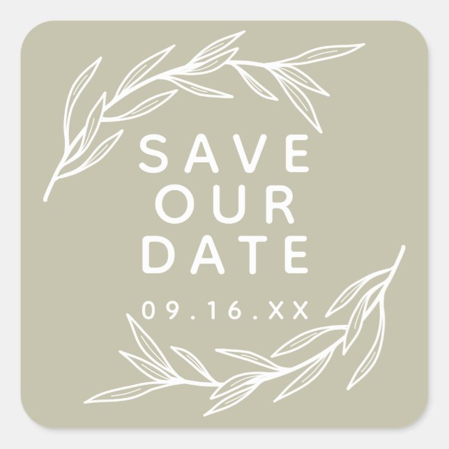 Sticker Carré Sauvez Notre Date Feuilles De Laurier (Devant)
