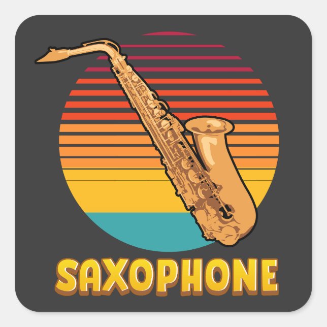 Sticker Carré Saxophone rétro (Devant)