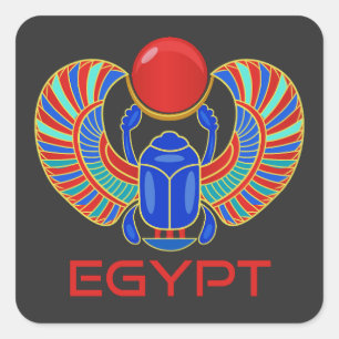 Sticker Carré Scarab Égyptien Avec Le Mot Egypte