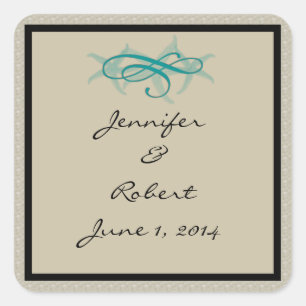 Sticker Carré Sceau de l'enveloppe du Mariage maritime Taupe et 
