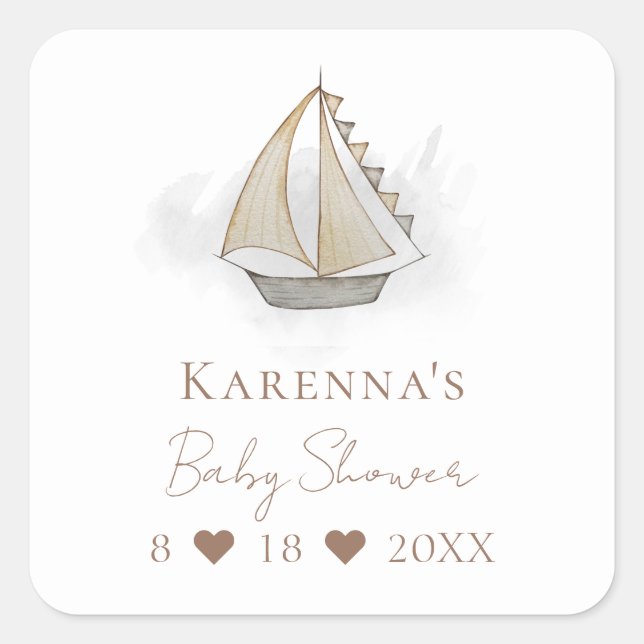 Sticker Carré Sceau d'enveloppe Baby shower blanc d'aventure nau (Devant)