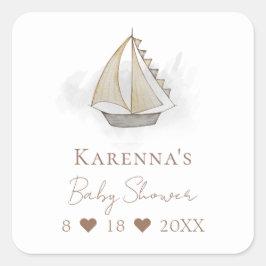 Sticker Carré Sceau d'enveloppe Baby shower blanc d'aventure nau
