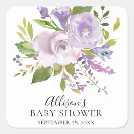 Sticker Carré Sceau d'enveloppe de Baby shower floral lavande
