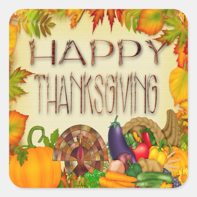 Sticker Carré Sceau d'enveloppe de bon thanksgiving (Devant)