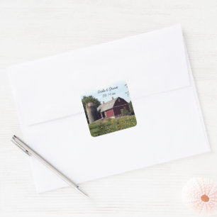 Sticker Carré Sceau d'enveloppe de Mariage campagnard rouge Gran