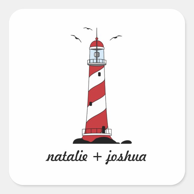 Sticker Carré Sceau d'enveloppe de mariage de destination phare (Devant)