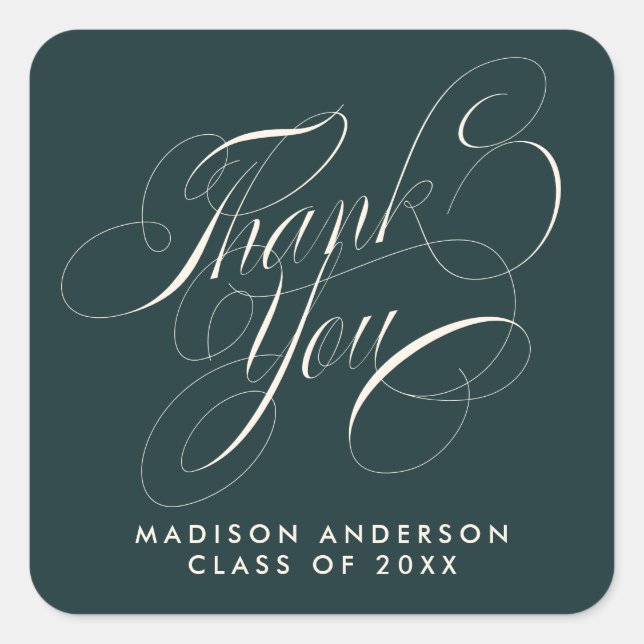 Sticker Carré Sceau d'enveloppe de Merci Grad Party Classy Scrip (Devant)