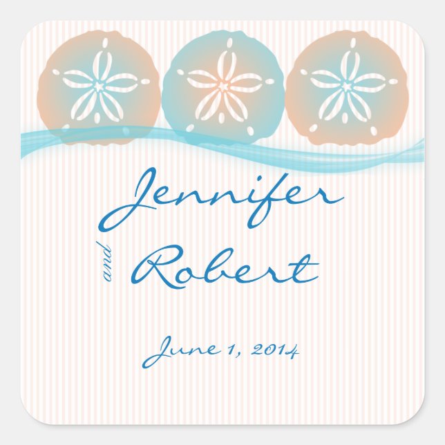 Sticker Carré Sceau d'enveloppe de pêche et de sable bleu (Devant)