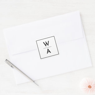 Sticker Carré Sceau d'enveloppe en monogramme moderne blanc
