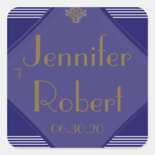 Sticker Carré Sceau d'enveloppe Mariage Art déco Marine