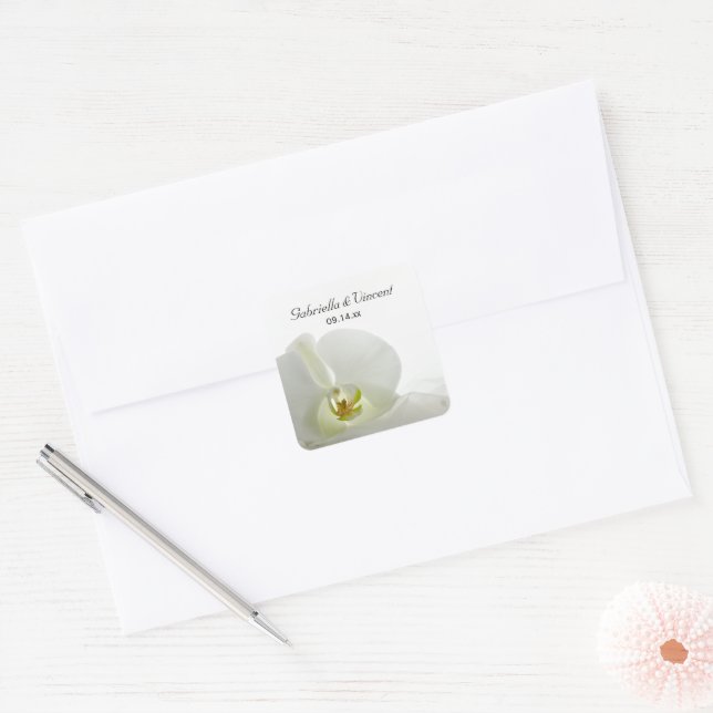 Sticker Carré Sceau d'enveloppe Mariage de l'orchidée blanche et (Enveloppe)