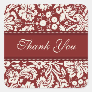 Sticker Carré Sceau d'enveloppe Mariage en Merci Damask rouge