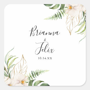 Sticker Carré Sceau d'enveloppe Mariage florale de feuillage Tro