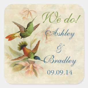 Sticker Carré Sceau d'enveloppe Mariage Oiseaux de colibri