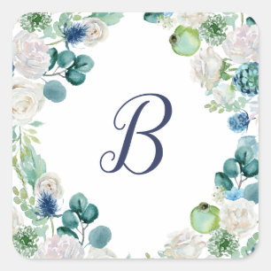 Sticker Carré Sceau d'enveloppe monographique à fleurs blanches