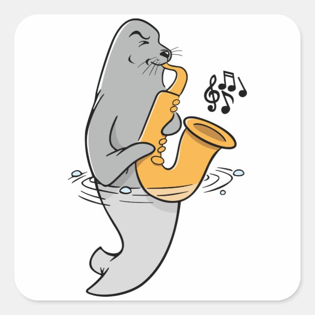 Sticker Carré Sceau Jouer Le Saxophone (Devant)