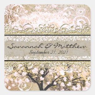Sticker Carré Sceau Mariage Carré Rose Gold