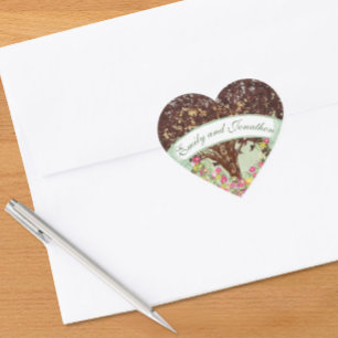 Sticker Carré Sceau Mariage de chêne Brown rose et jaune