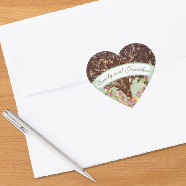 Sticker Carré Sceau Mariage de chêne Brown rose et jaune (Créateur téléchargé)