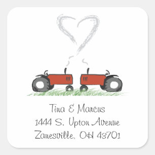 Sticker Carré Sceau Mariage de tracteur rouge