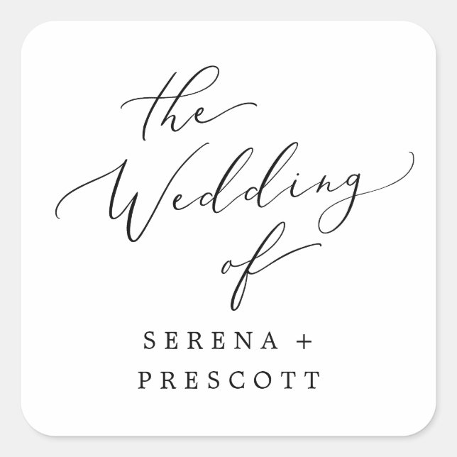 Sticker Carré Sceau Mariage d'enveloppe de calligraphie noire dé (Devant)