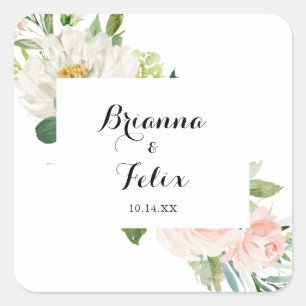 Sticker Carré Sceau Mariage d'enveloppe de feuillage vert floral