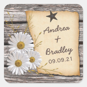 Sticker Carré Sceau Mariage d'enveloppe rustique