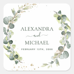 Sticker Carré Sceau mariage Eucalyptus Vert Succulent