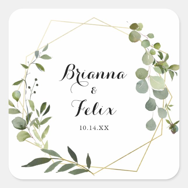 Sticker Carré Sceau Mariage géométrique Tropical Or (Devant)