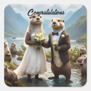 Sticker Carré **"Scellé avec un baiser : Otterly in Love"**