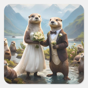 Sticker Carré **"Scellé avec un baiser : Otterly in Love"**