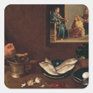 Sticker Carré Scène de cuisine avec le Christ