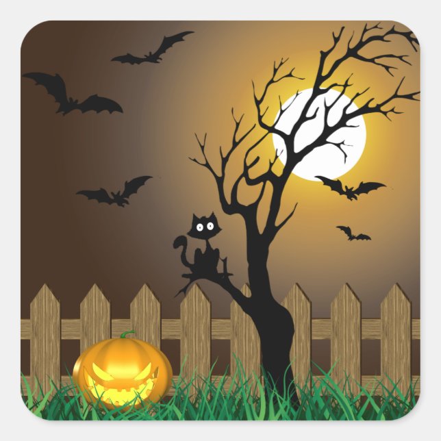 Sticker Carré Scène de jardin d'Halloween effrayant (Devant)